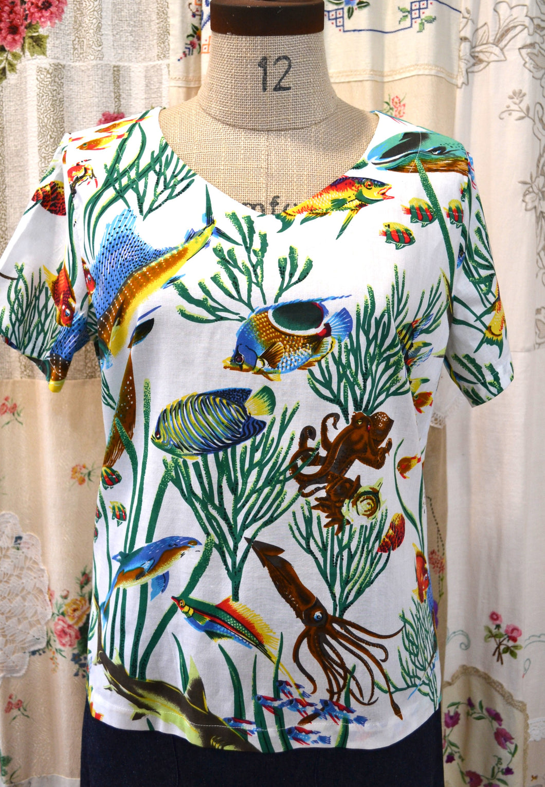 Berserk Vee neck Cotton voile Vintage Fish top.