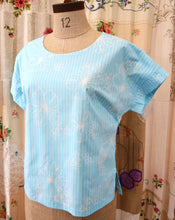 Load image into Gallery viewer, Berserk Blue stripe Hibiscus cotton top