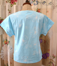 Load image into Gallery viewer, Berserk Blue stripe Hibiscus cotton top