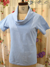 Load image into Gallery viewer, Berserk Sky Gingham linen cotton Pleat Roll neck