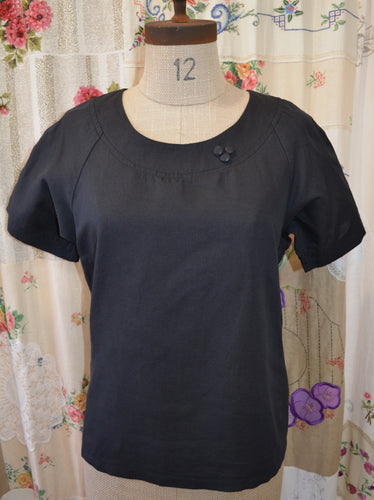 Berserk Black Linen cotton Raglan top with buttons