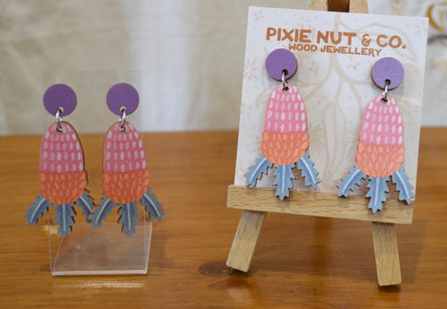 Pixie nut Banksia Wooden ear rings