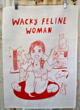 Load image into Gallery viewer, WACKY FELINE WOMAN tea towel